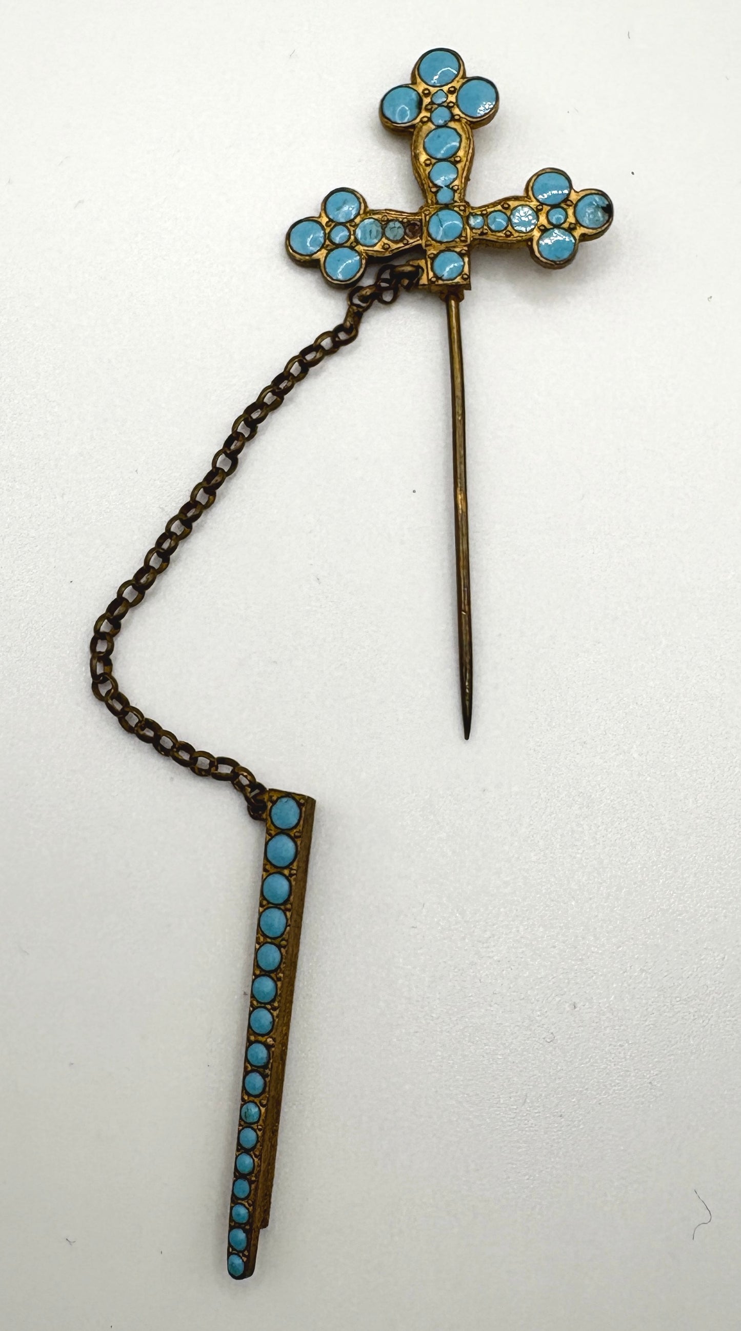 Antqiue French Turquoise Cross Sword Tie Pin / Pin