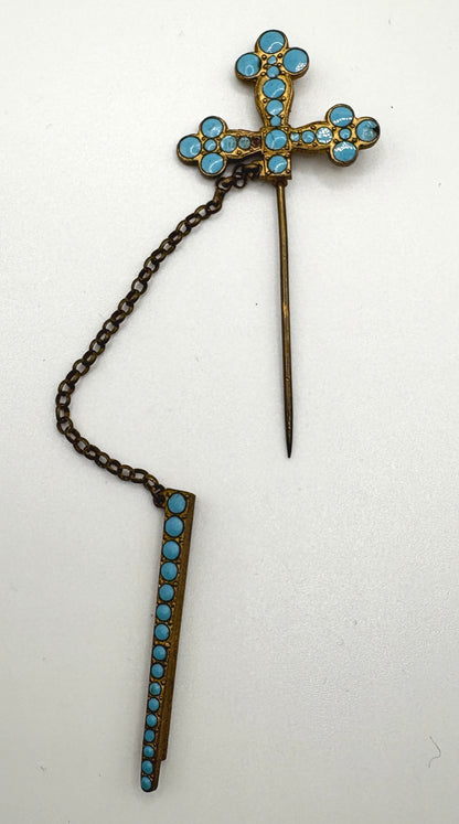Antqiue French Turquoise Cross Sword Tie Pin / Pin