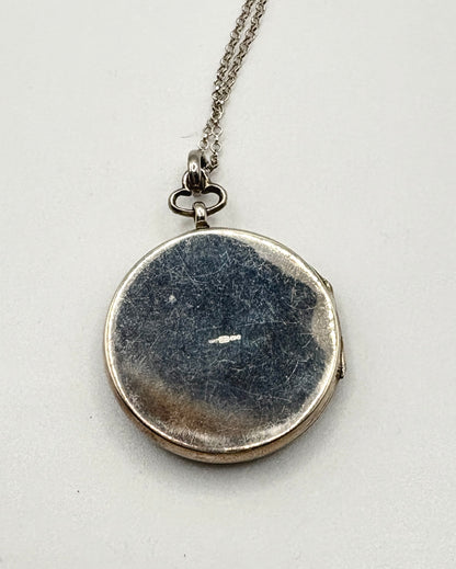 Art Nouveau Sterling Silver & Enamel Flower Locket/Necklace