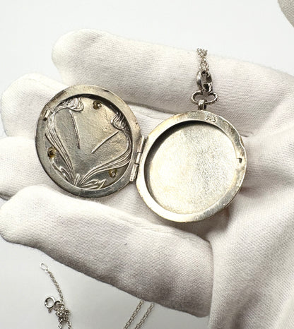 Art Nouveau Sterling Silver & Enamel Flower Locket/Necklace