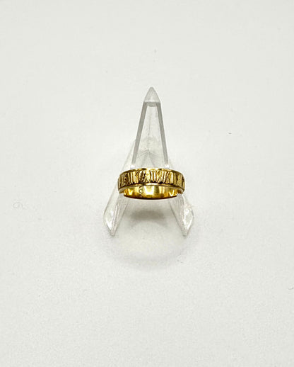 Solid gold pinkie finger ring with rune symbols, 18ct 750 yellow gold