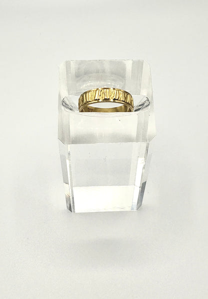 Solid gold pinkie finger ring with rune symbols, 18ct 750 yellow gold