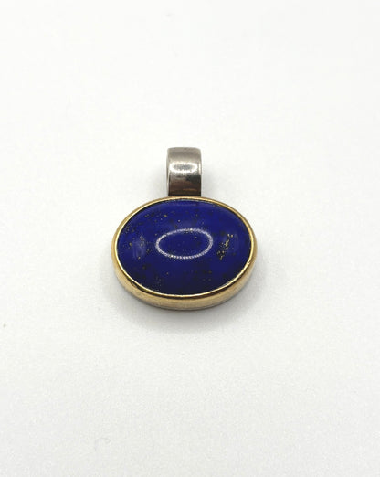 Cabachon Lapis Pendant set in Solid Silver 925 & Gold