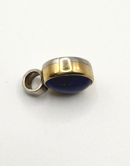 Cabachon Lapis Pendant set in Solid Silver 925 & Gold