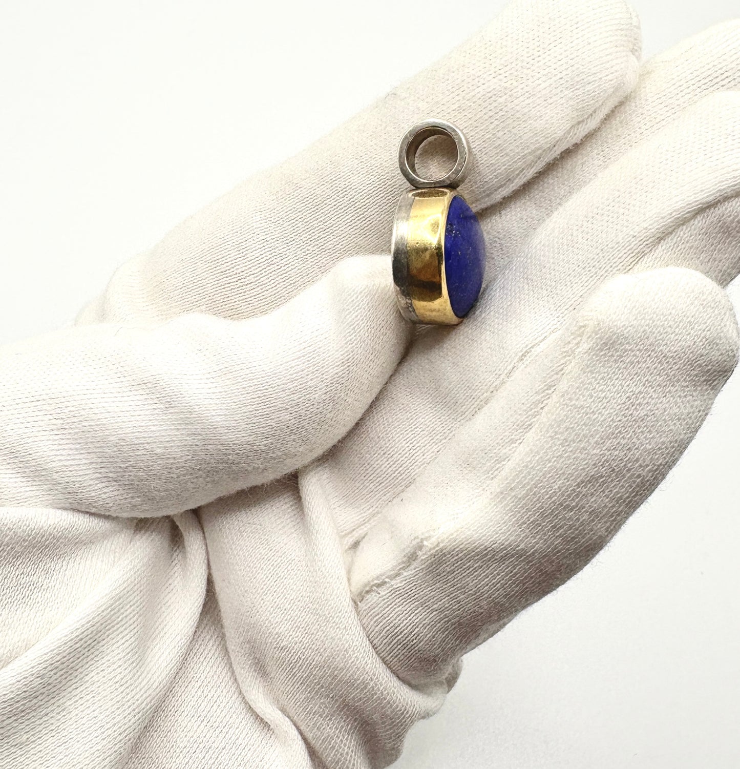 Cabachon Lapis Pendant set in Solid Silver 925 & Gold