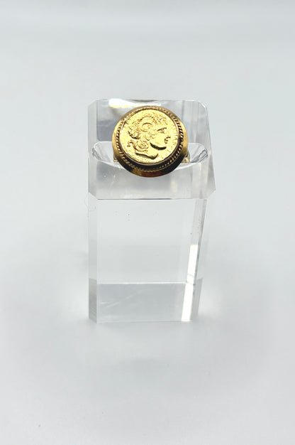 Vintage 18ct yellow gold Ring With a 21ct gold Roman Coin