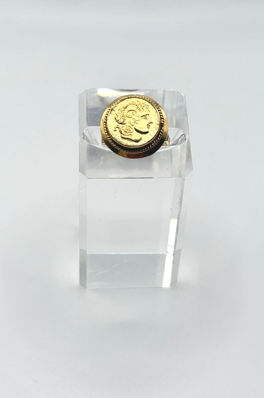 Vintage 18ct yellow gold Ring With a 21ct gold Roman Coin