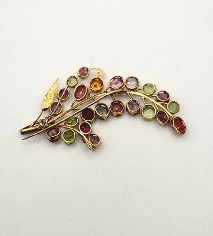 Vintage Sri Lankan Tutti Frutti Gemstone 12ct gold Brooch