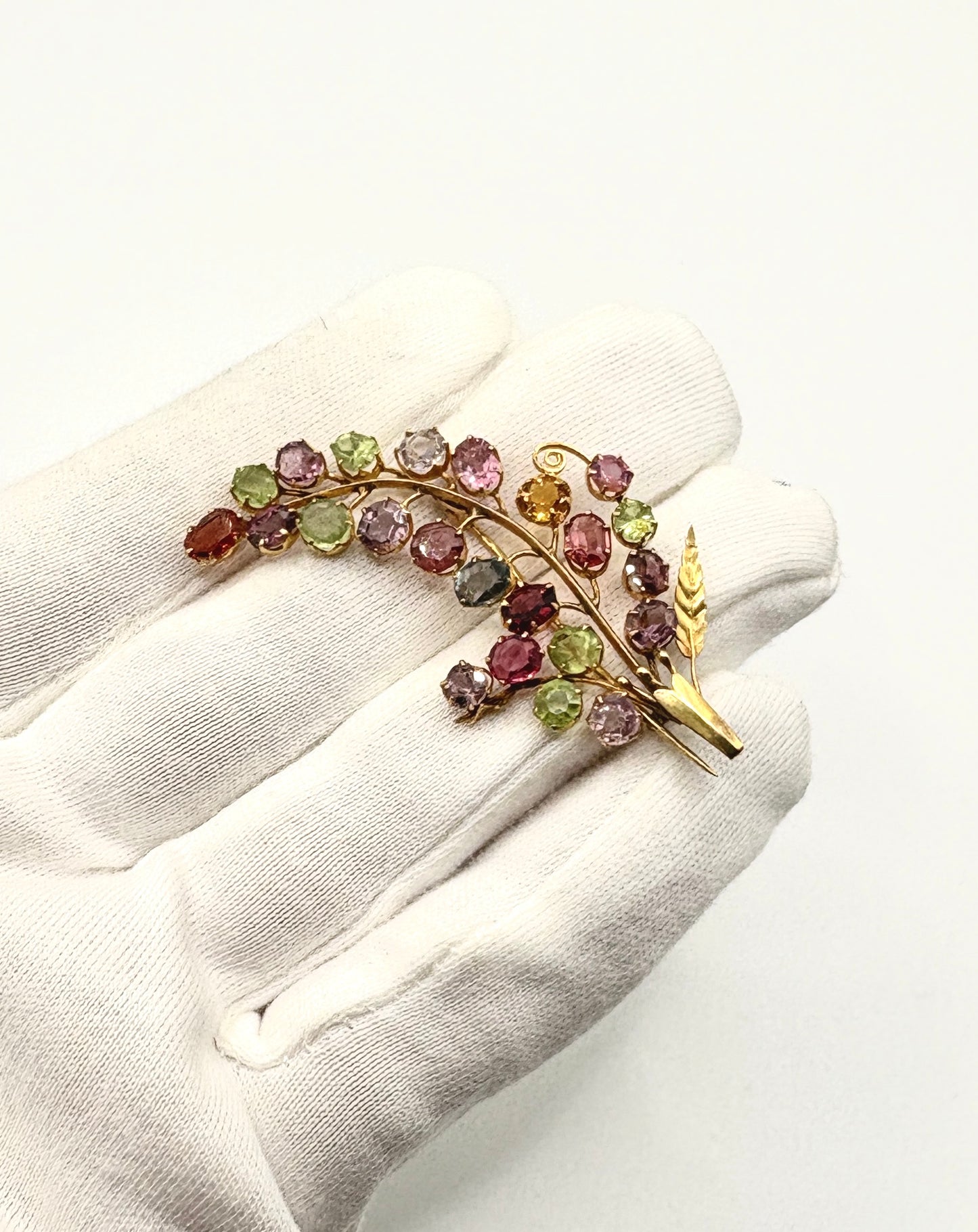 Vintage Sri Lankan Tutti Frutti Gemstone 12ct gold Brooch