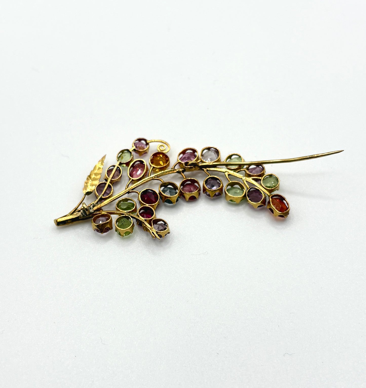Vintage Sri Lankan Tutti Frutti Gemstone 12ct gold Brooch