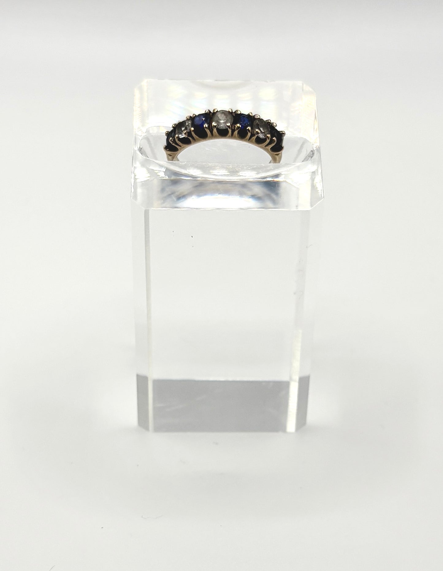 9ct Gold Band Ring with Clear & Blue Sapphires