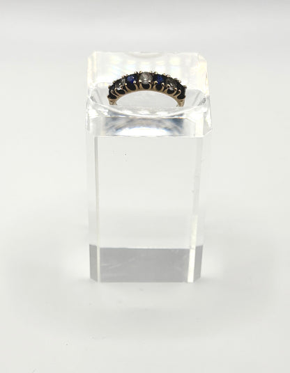 9ct Gold Band Ring with Clear & Blue Sapphires