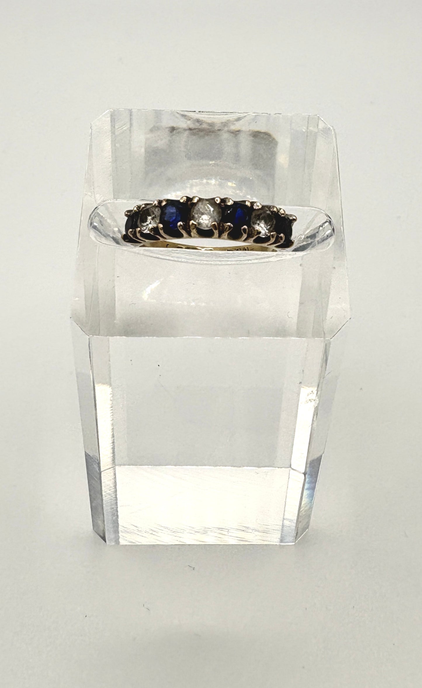 9ct Gold Band Ring with Clear & Blue Sapphires