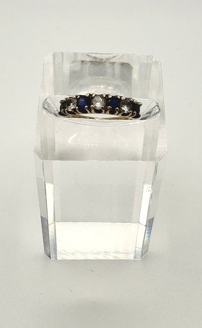 9ct Gold Band Ring with Clear & Blue Sapphires