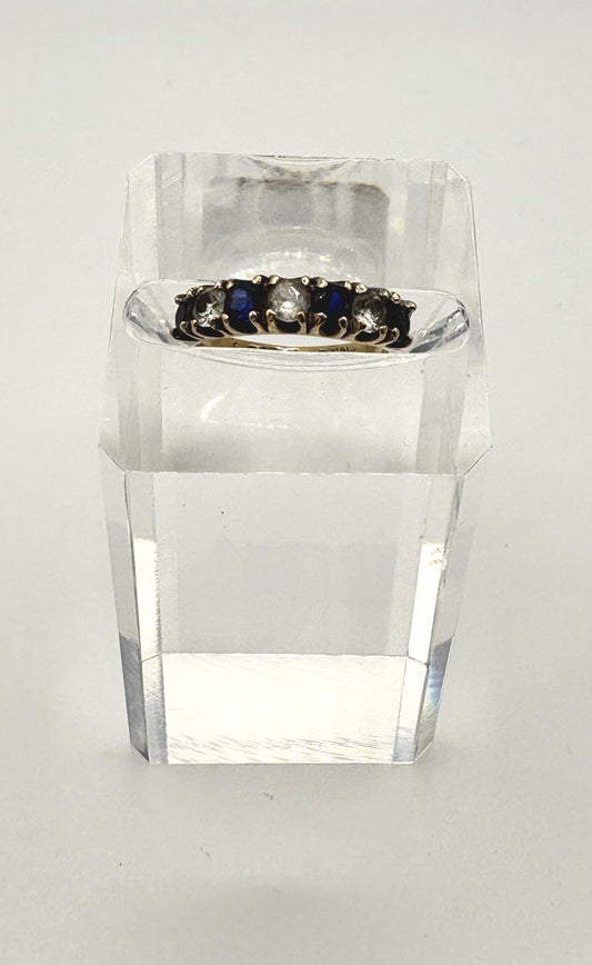 9ct Gold Band Ring with Clear & Blue Sapphires