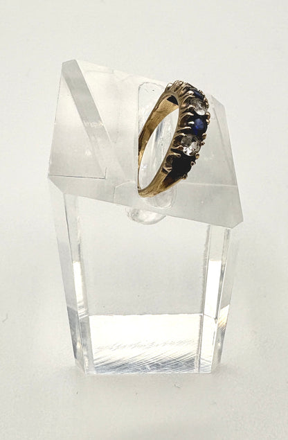 9ct Gold Band Ring with Clear & Blue Sapphires