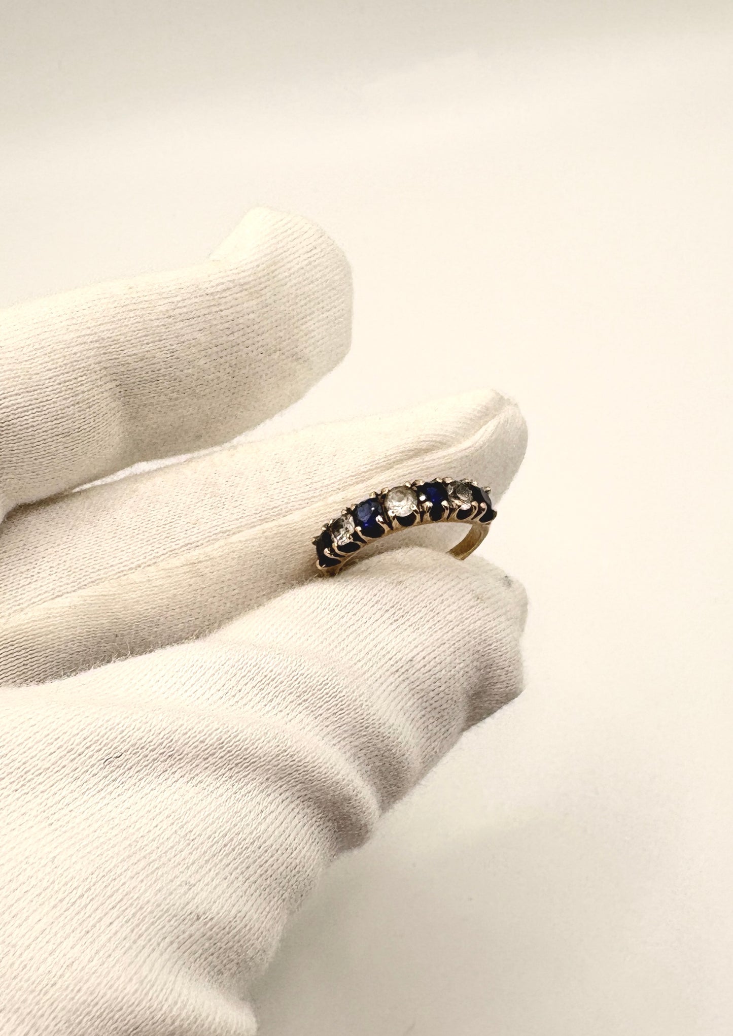 9ct Gold Band Ring with Clear & Blue Sapphires