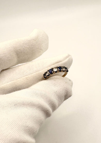 9ct Gold Band Ring with Clear & Blue Sapphires