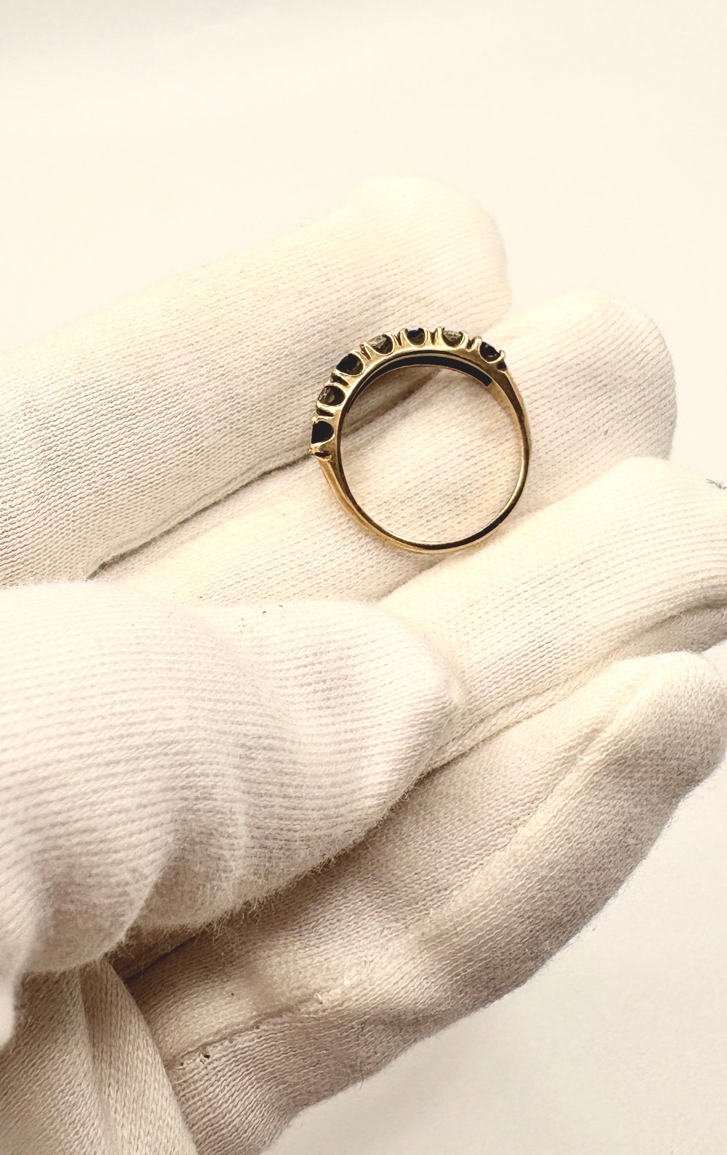 9ct Gold Band Ring with Clear & Blue Sapphires