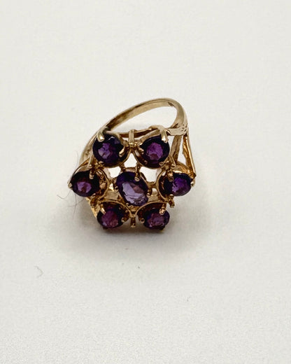 9ct Yellow Gold Amethyst Flower Statement Ring