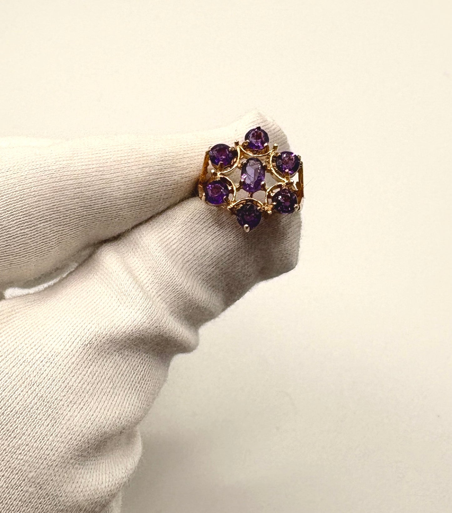 9ct Yellow Gold Amethyst Flower Statement Ring