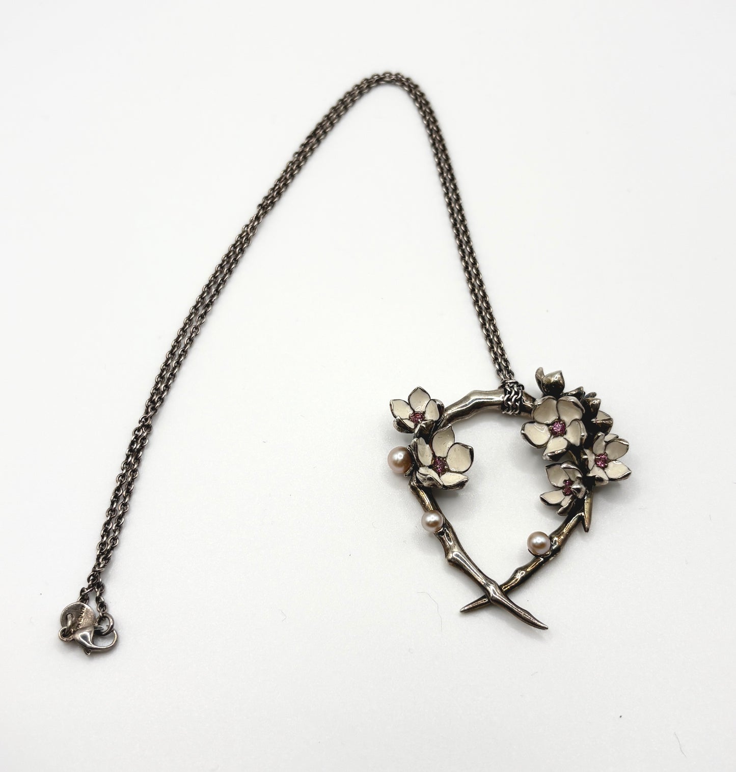 Shaun Leane Flower Necklace Solid Silver 925 & Enamel & Pink sapphire stones