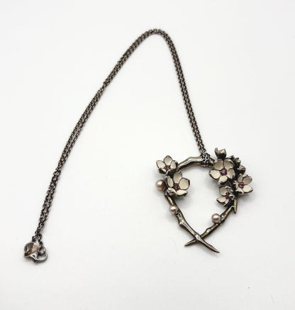 Shaun Leane Flower Necklace Solid Silver 925 & Enamel & Pink sapphire stones