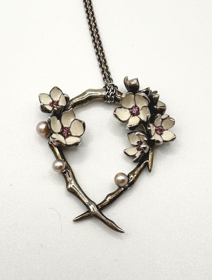 Shaun Leane Flower Necklace Solid Silver 925 & Enamel & Pink sapphire stones