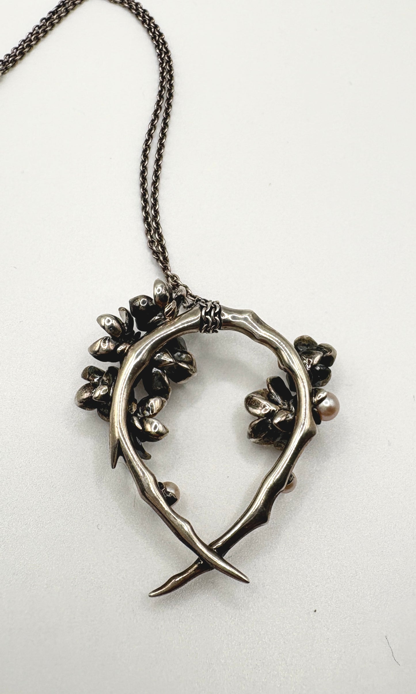 Shaun Leane Flower Necklace Solid Silver 925 & Enamel & Pink sapphire stones