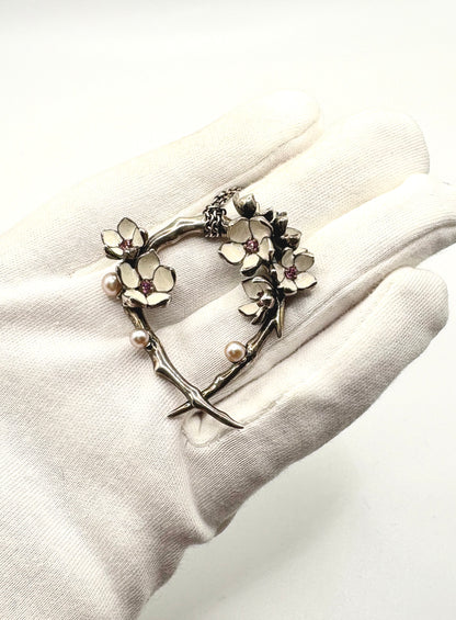 Shaun Leane Flower Necklace Solid Silver 925 & Enamel & Pink sapphire stones