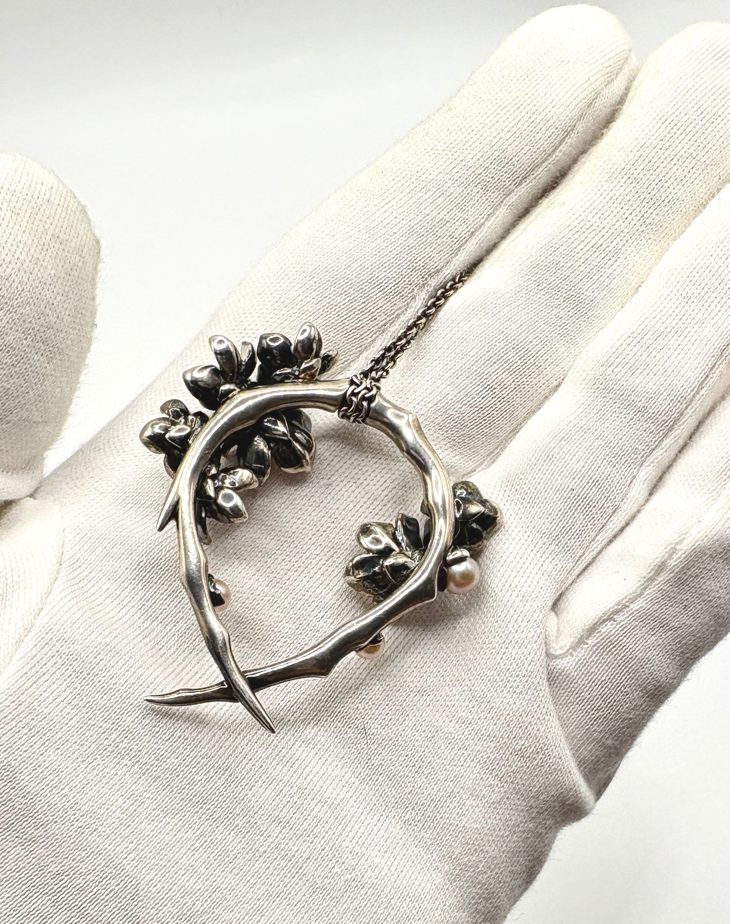 Shaun Leane Flower Necklace Solid Silver 925 & Enamel & Pink sapphire stones