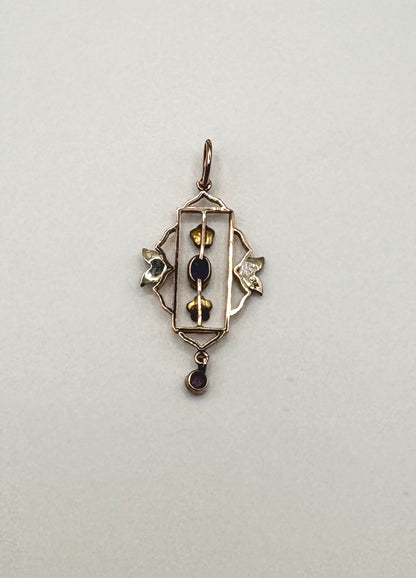 Antique Edwardian Solid 9ct Gold Pendant with Garent & Pearls