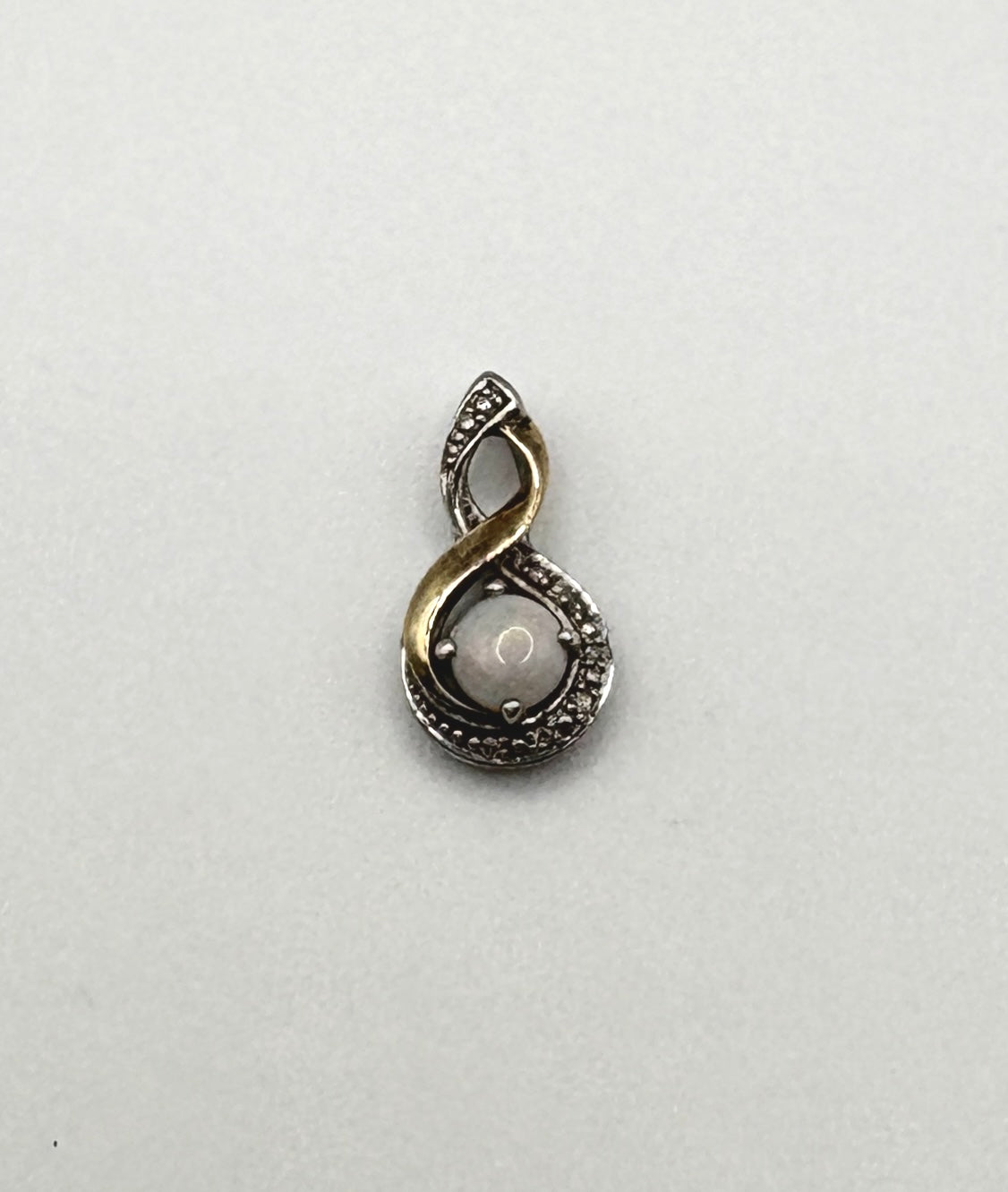 Opal & Diamond Pendant Solid Silver 925 & 9ct yellow Gold