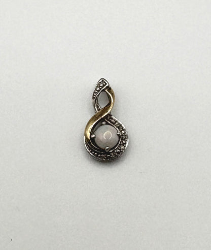 Opal & Diamond Pendant Solid Silver 925 & 9ct yellow Gold