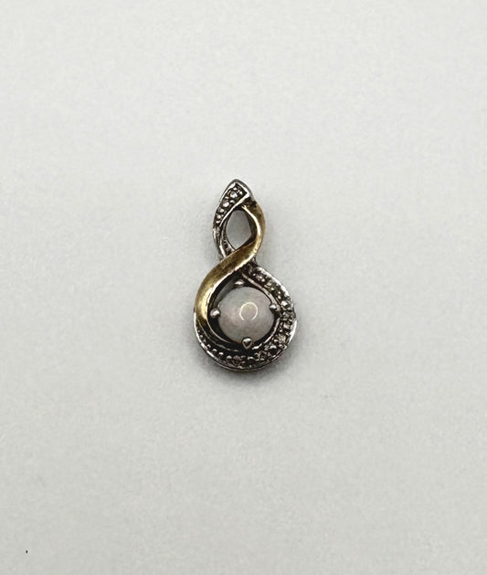 Opal & Diamond Pendant Solid Silver 925 & 9ct yellow Gold