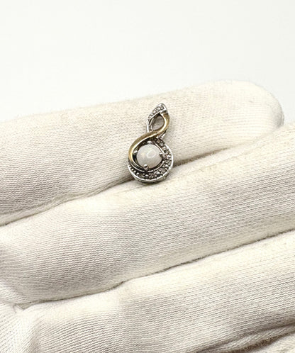 Opal & Diamond Pendant Solid Silver 925 & 9ct yellow Gold