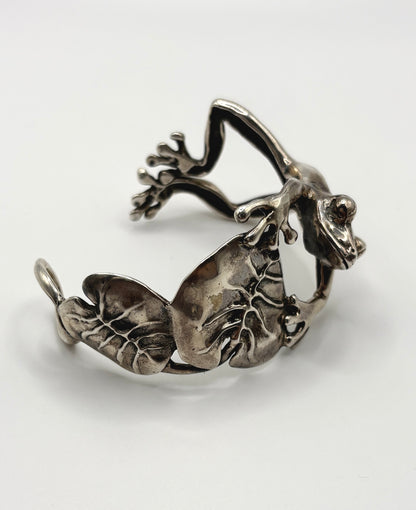 Emilia Castillo Vintage Frog Bracelet Cuff Solid Silver 925
