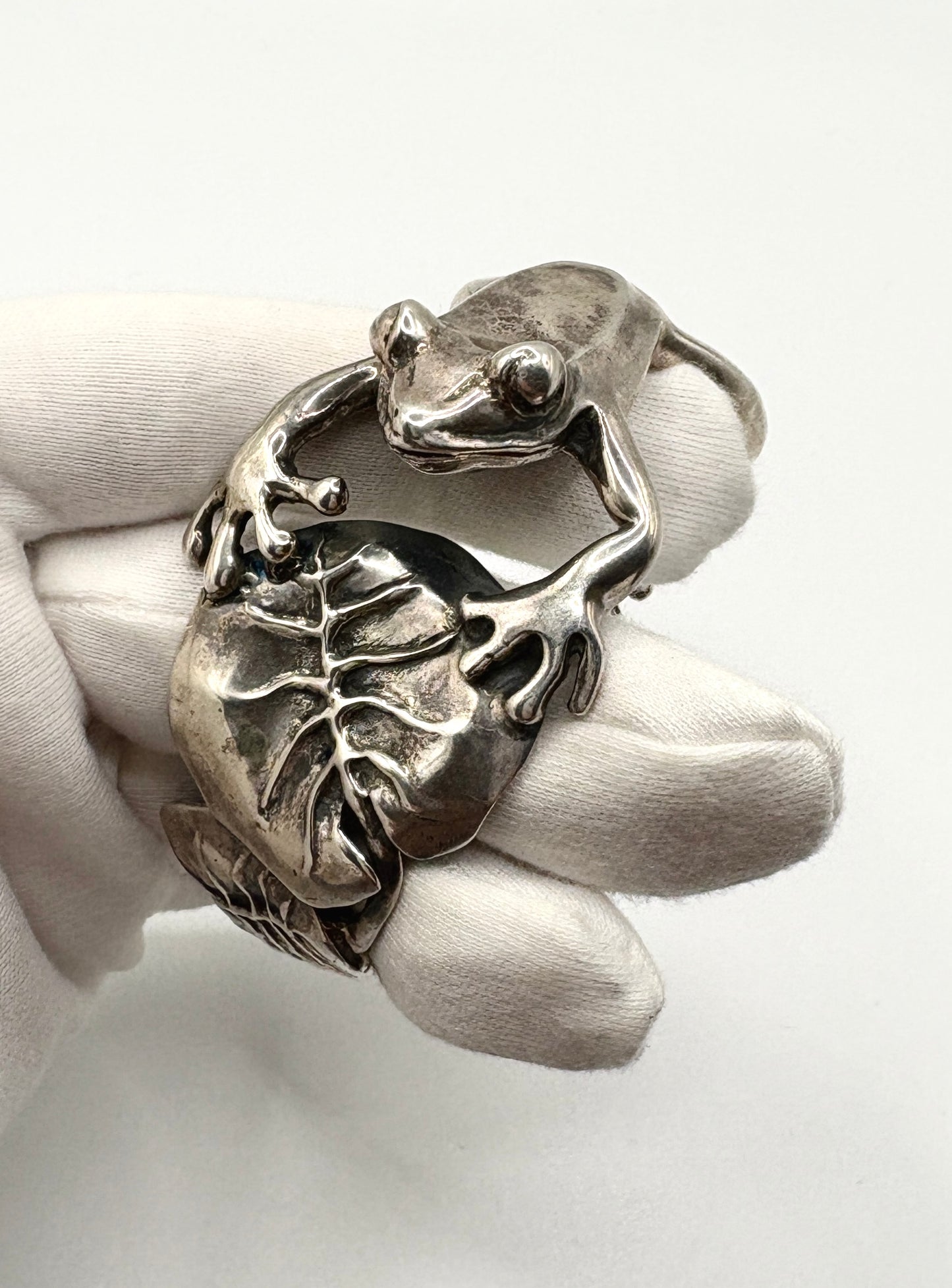 Emilia Castillo Vintage Frog Bracelet Cuff Solid Silver 925