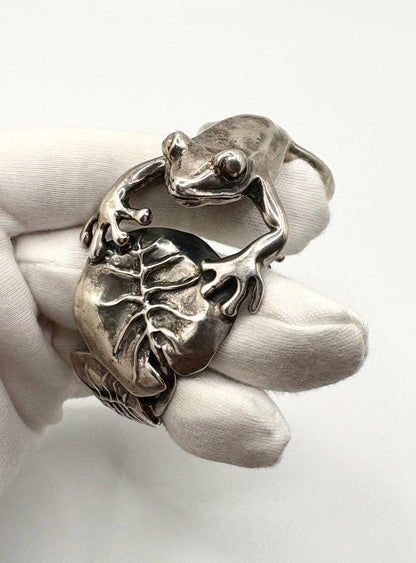 Emilia Castillo Vintage Frog Bracelet Cuff Solid Silver 925