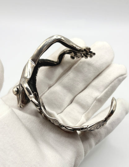 Emilia Castillo Vintage Frog Bracelet Cuff Solid Silver 925