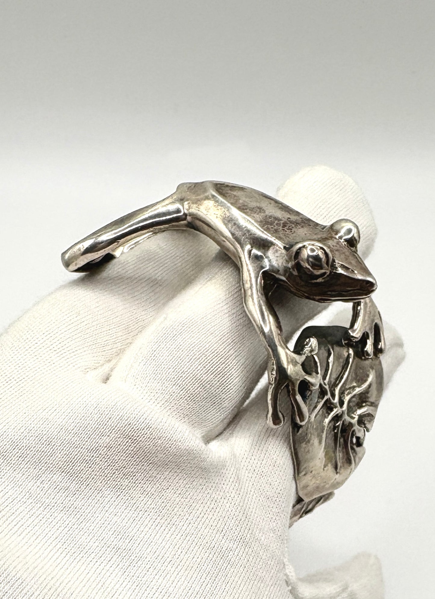 Emilia Castillo Vintage Frog Bracelet Cuff Solid Silver 925