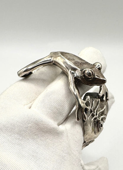 Emilia Castillo Vintage Frog Bracelet Cuff Solid Silver 925