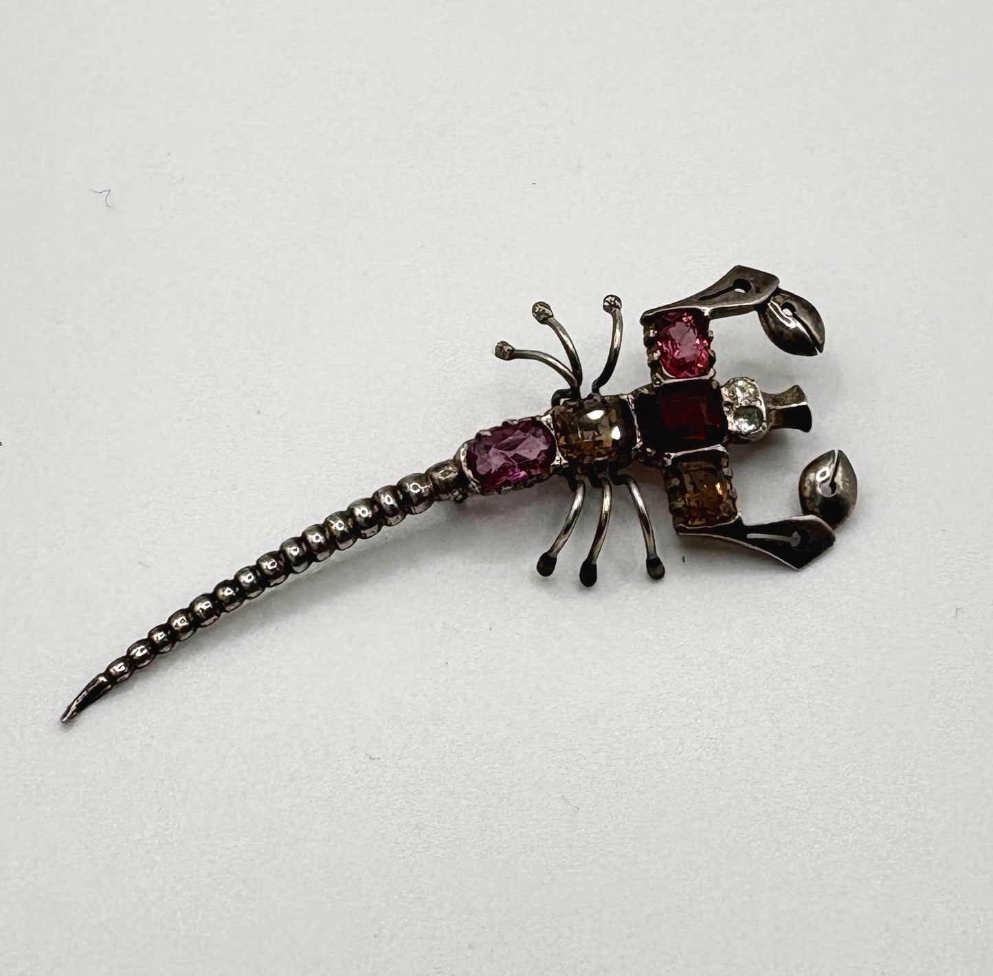 Antique Edwardian Solid silver Scorpion Brooch with Gemstones