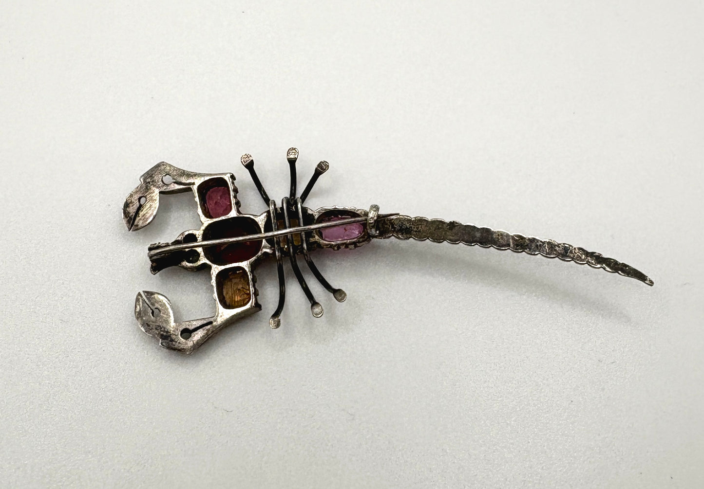 Antique Edwardian Solid silver Scorpion Brooch with Gemstones