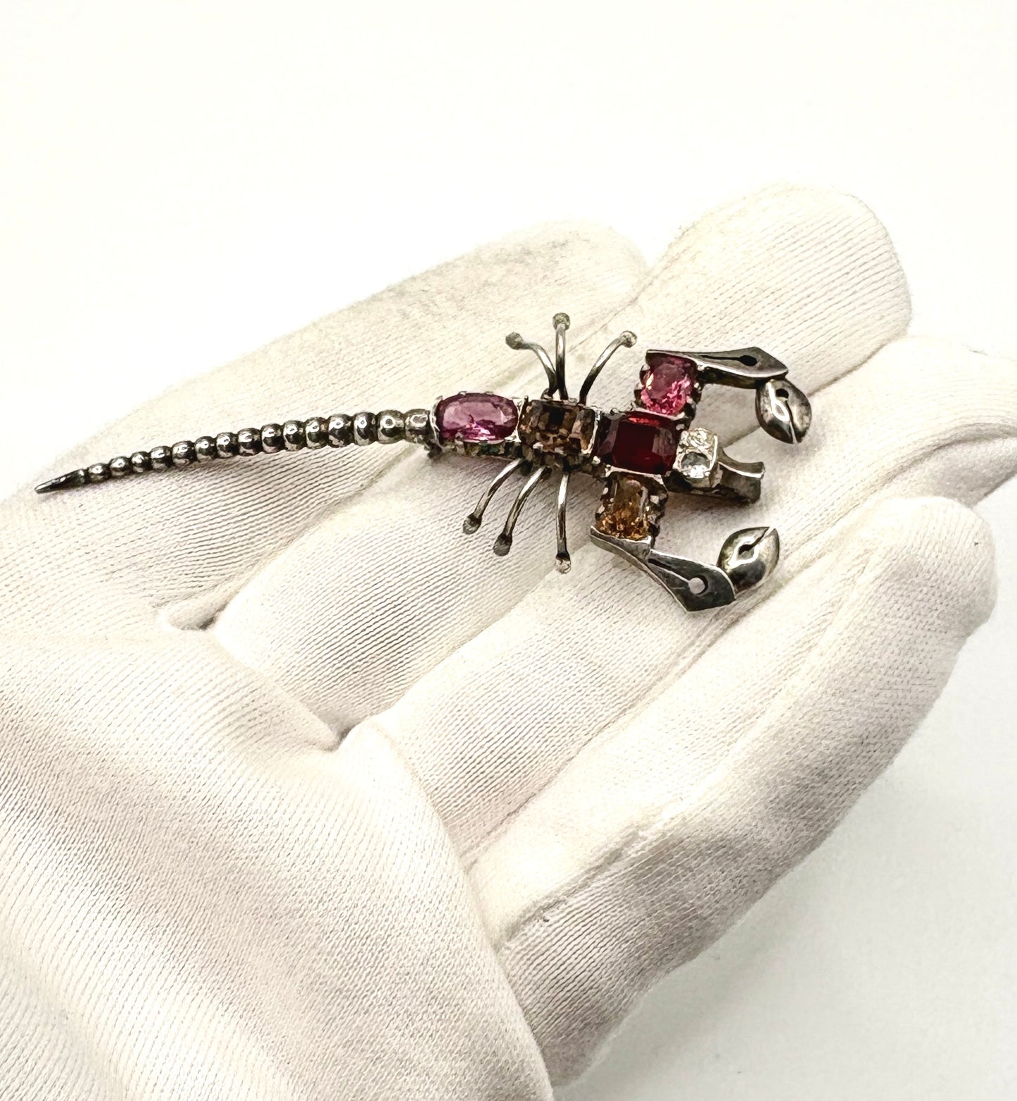 Antique Edwardian Solid silver Scorpion Brooch with Gemstones