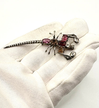 Antique Edwardian Solid silver Scorpion Brooch with Gemstones