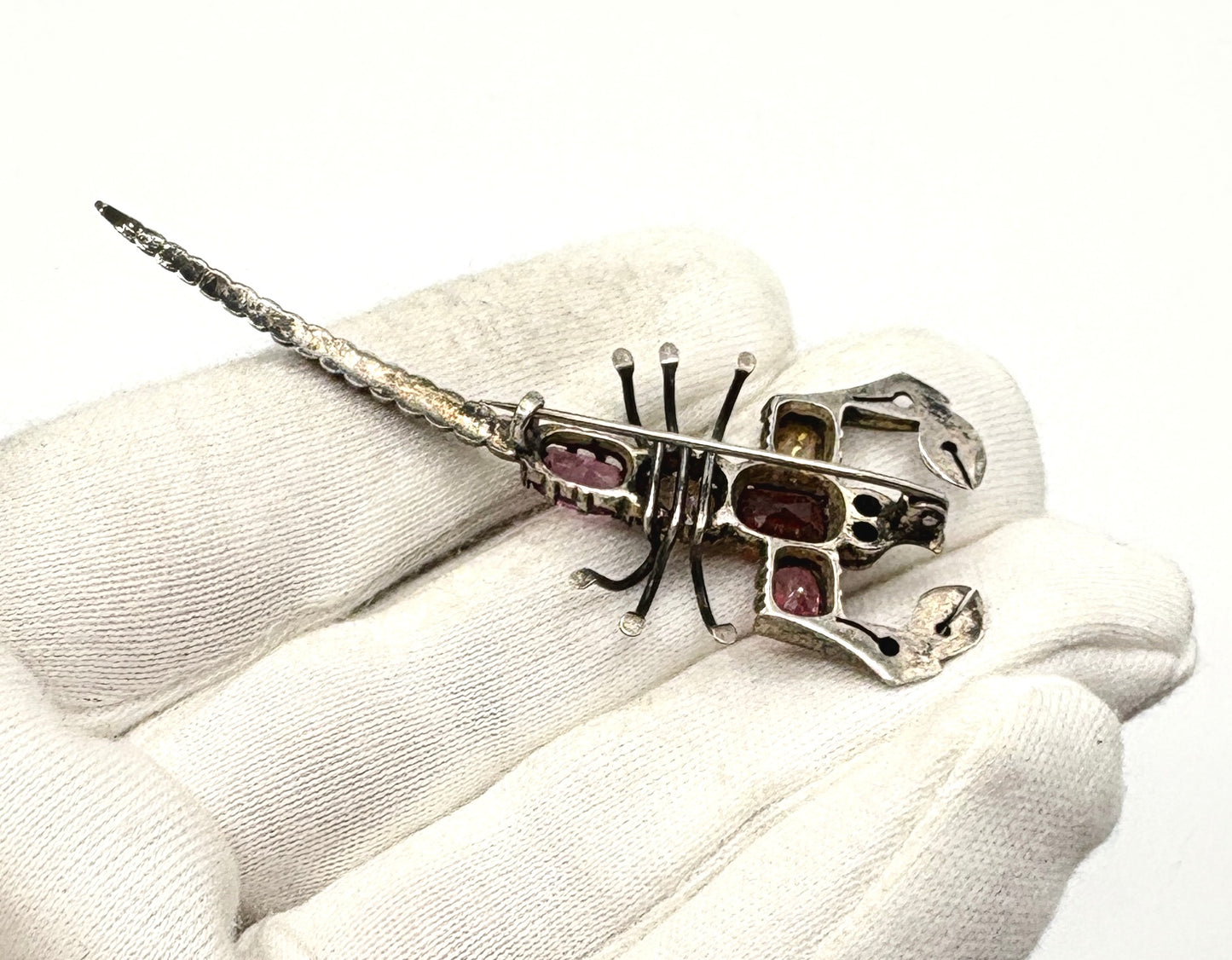 Antique Edwardian Solid silver Scorpion Brooch with Gemstones