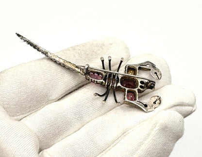 Antique Edwardian Solid silver Scorpion Brooch with Gemstones