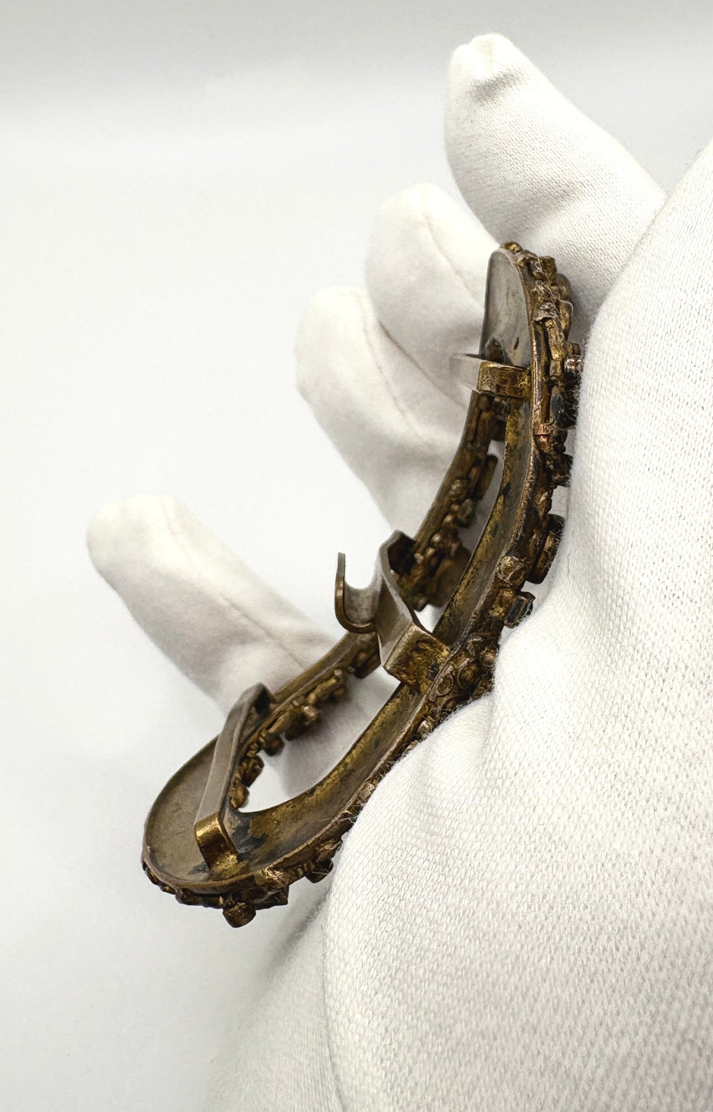 Antique Austro-Hungarian Belt Buckle, base metal with Garnet & Mother of pearl