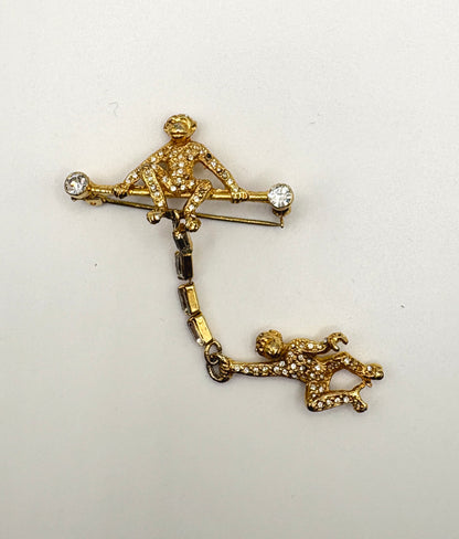 Vintage Butler Wilson Monkey Brooch gold coloured base metal
